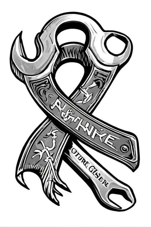 wrench twisted into cancer ribbon with dad memorial tattoo design idea