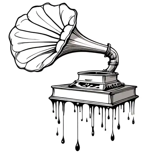 melting gramophone tattoo design idea