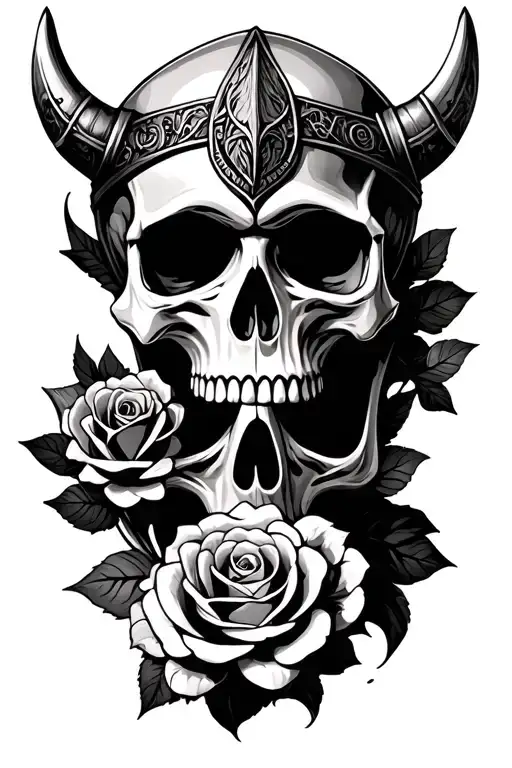 Skull, Roses, Viking symbols tattoo design idea