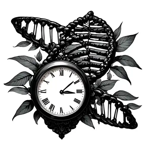 plant DNA double helix with clock face tattoo design idea