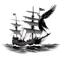 Jack sparrow arriving at port on siking ship tattoo design idea