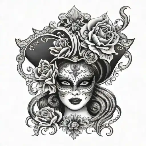 VENETIAN MASK WITH CATRINA ELEMENTS WOMAN tattoo design idea