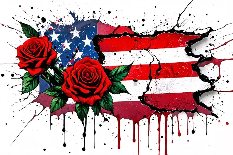 roses with ripped flag intertwined tattoo design idea