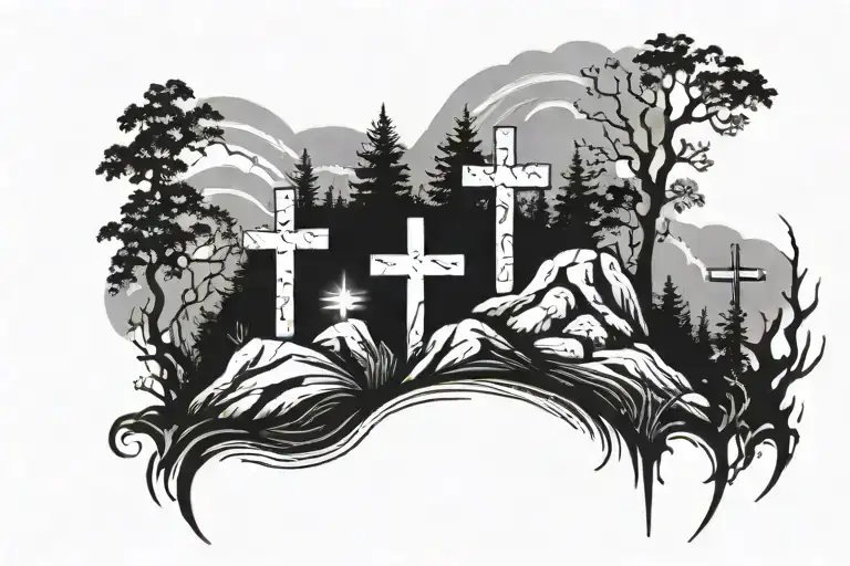 three crosses on a hill tattoo design idea