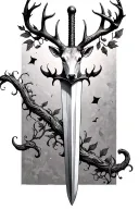 very thin swords wrapped  with deer head handle small leaves running vines tattoo design idea