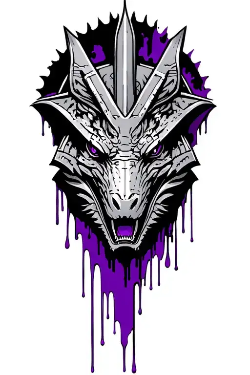 Star wars mythosaur crest with purple paint dripping tattoo design idea