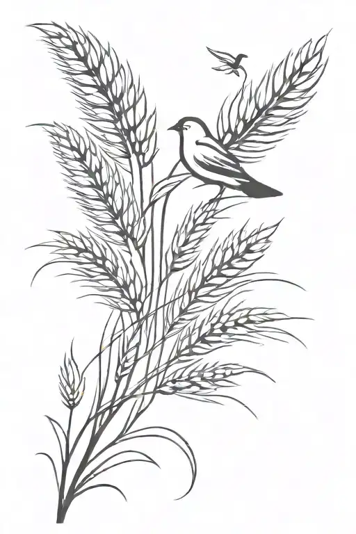 wheat with bird flying tattoo design idea