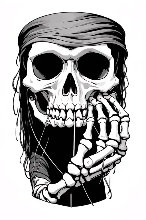 skeleton hand holding strings with puppet master tattoo design idea