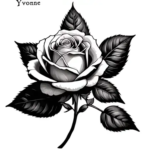 medium size simple rose with name Yvonne, memorial tattoo tattoo design idea