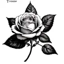 medium size simple rose with name Yvonne, memorial tattoo tattoo design idea