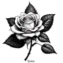 medium size simple rose with name Yvonne, memorial tattoo tattoo design idea