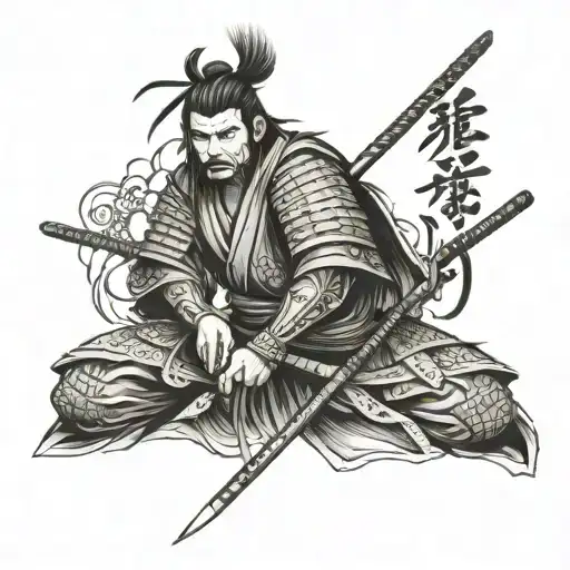japanese samurai with bushido writing tattoo design idea