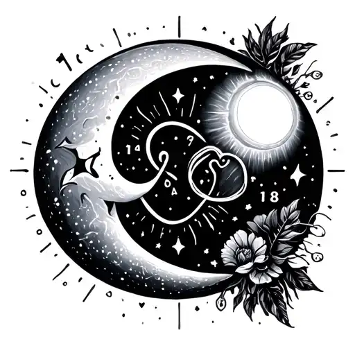 position arms below the elbow in birth date 13 & 18, sun and moon, soulmate, infinity love, also include Aries and virgo tattoo design idea