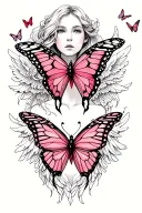 butterflies flying heart sexy blond girl angel watching tattoo design idea