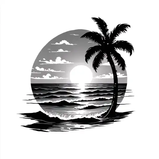 save beach sun theme tattoo design idea