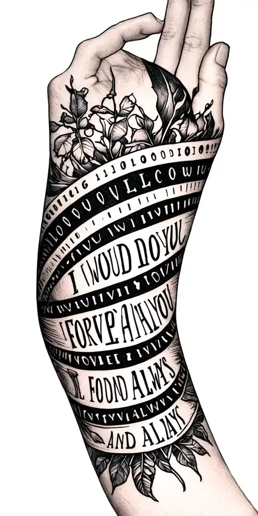 morse code going around the entire arm saying I would love you forever and always tattoo design idea
