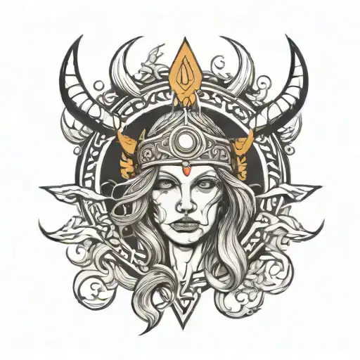 viking witch sun tattoo design idea