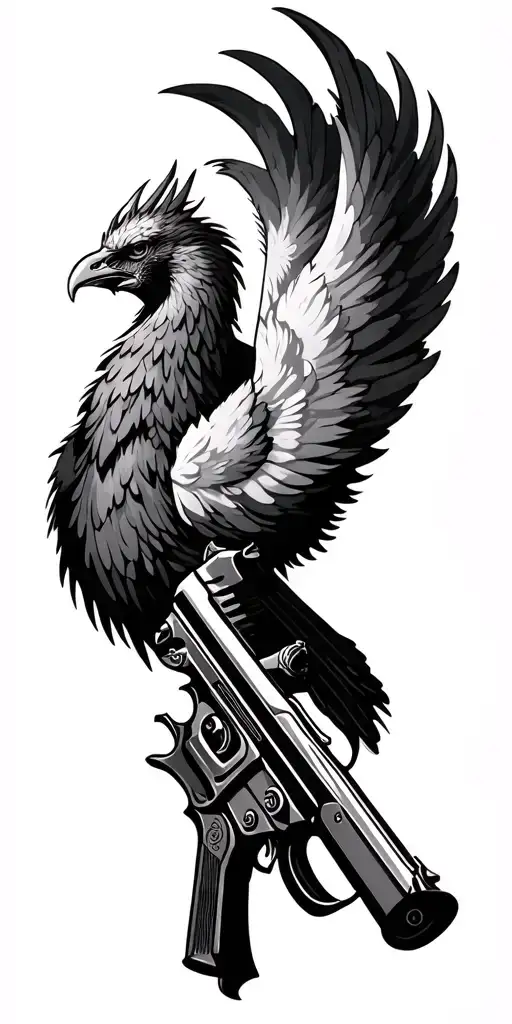 Phenix and guns tattoo design idea