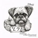 my pet dog Shih Tzu muffin image and his paw with his birth date in roman letters tattoo design idea