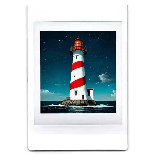 a polaroid picture of lighthouse  tattoo design idea