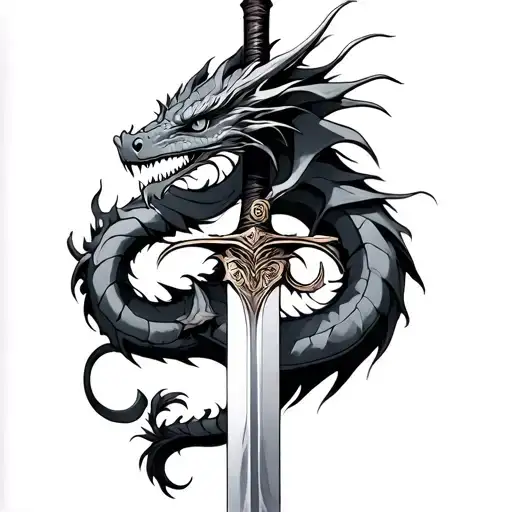 Dragon Wrapped Around Sword tattoo design idea