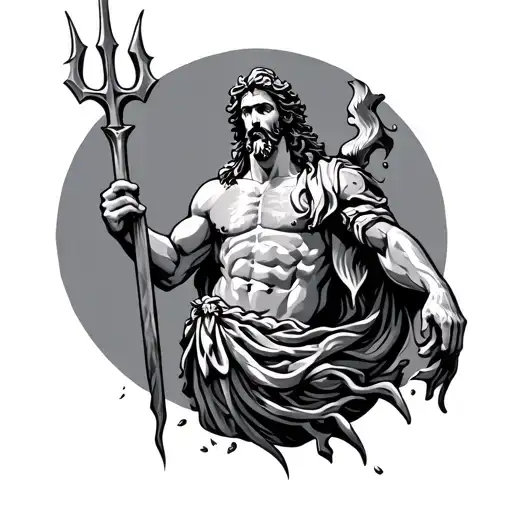 Poseidon holding a trident emerging tattoo design idea