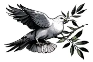 dove carrying olive branch with written on the branch BEMO tattoo design idea