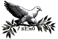 dove carrying olive branch with written on the branch BEMO tattoo design idea