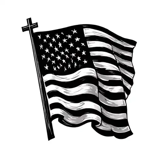 american flag and christian nail cross tattoo design idea