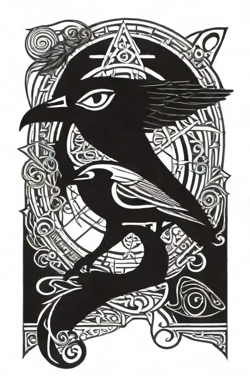 eye horus and ankh with 444 and raven mit pentagram tattoo design idea