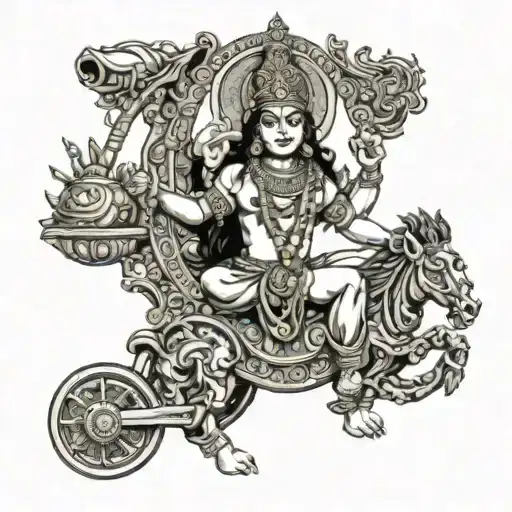 lord krishna holding chariot wheel lord shiva with poison and shankh and hanuman ji tattoo design idea
