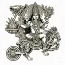 lord krishna holding chariot wheel lord shiva with poison and shankh and hanuman ji tattoo design idea