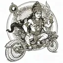 lord krishna holding chariot wheel lord shiva with poison and shankh and hanuman ji tattoo design idea
