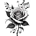 rose with music notes on the peddles tattoo design idea