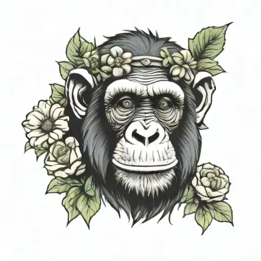chimp with flowers wrapped tattoo design idea