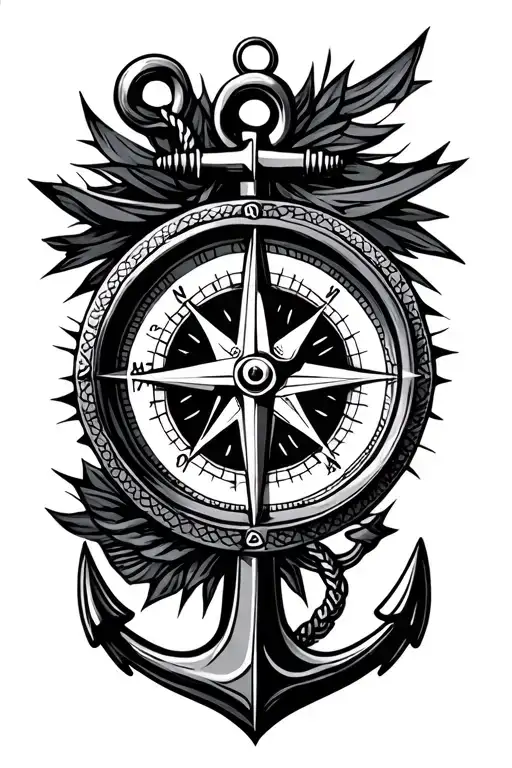 compass and anchor tattoo design idea