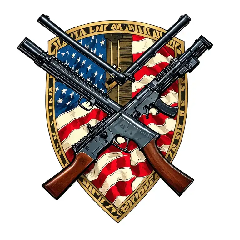 Incorporate the iconic symbol of the US Army infantry crossed rifles in a modern and abstract way tattoo design idea