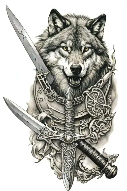wolf and sword tattoo design idea