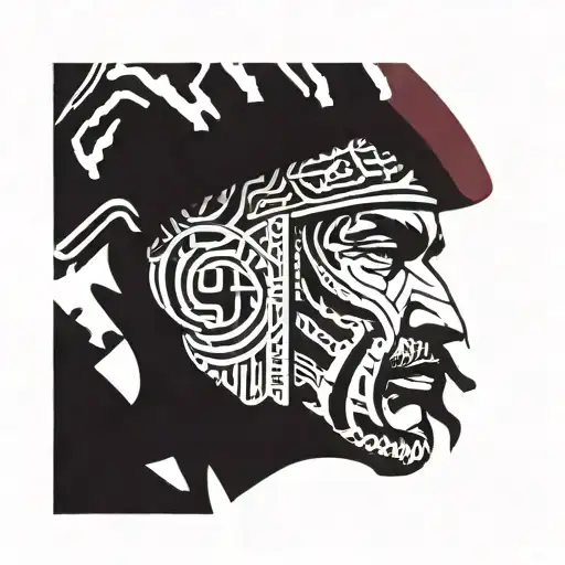 Half of the warrior's face is in a helmet, and half is a special forces soldier in a maroon beret tattoo design idea