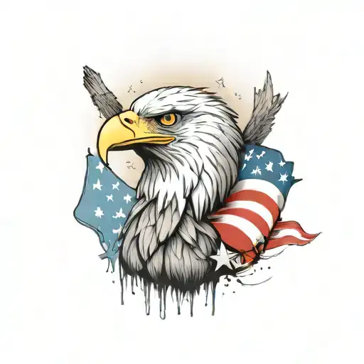 american flag background; eagle holding bombs foreground tattoo design idea