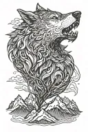 Growling Wolf And Mountains tattoo design idea
