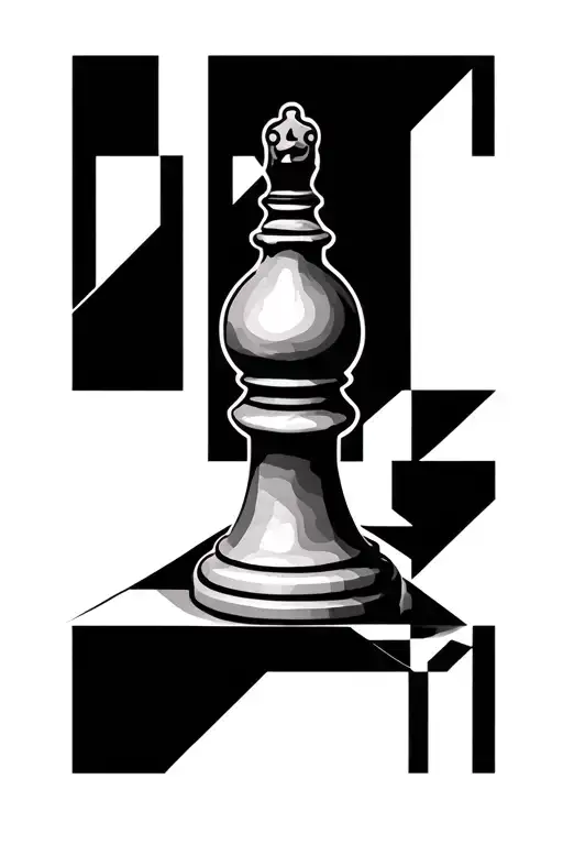 Abstract geometric fine line back drop with a main center piece like a chess piece tattoo design idea