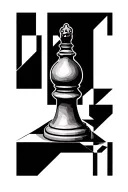 Abstract geometric fine line back drop with a main center piece like a chess piece tattoo design idea