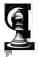 Abstract geometric fine line back drop with a main center piece like a chess piece tattoo design idea