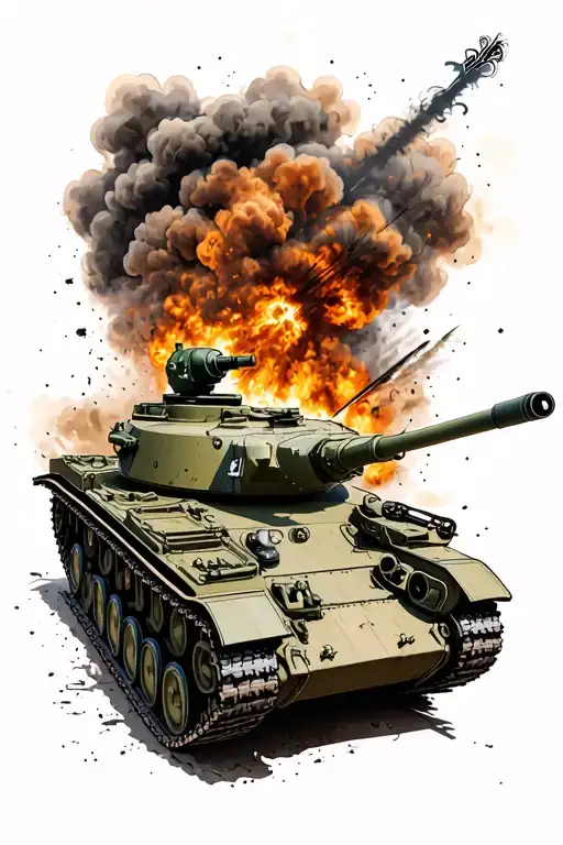 Army Tank blasting tattoo design idea