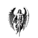 archangel Michael with sharp wings holding sword tattoo design idea
