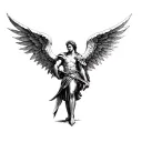 archangel Michael with sharp wings holding sword tattoo design idea