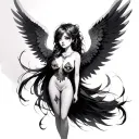 a female anime angel with six wings and eyes on the wings tattoo design idea