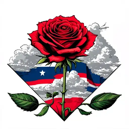 red rose, clouds and sky, cabo verde flags inside, tattoo design idea