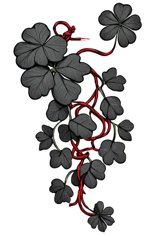 ivy bracelet and a red string with a clover tattoo design idea